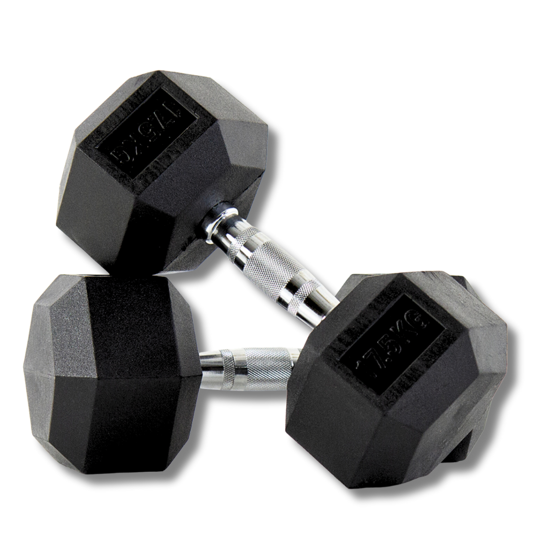"Hex 17.5kg dumbbells for strength and endurance"