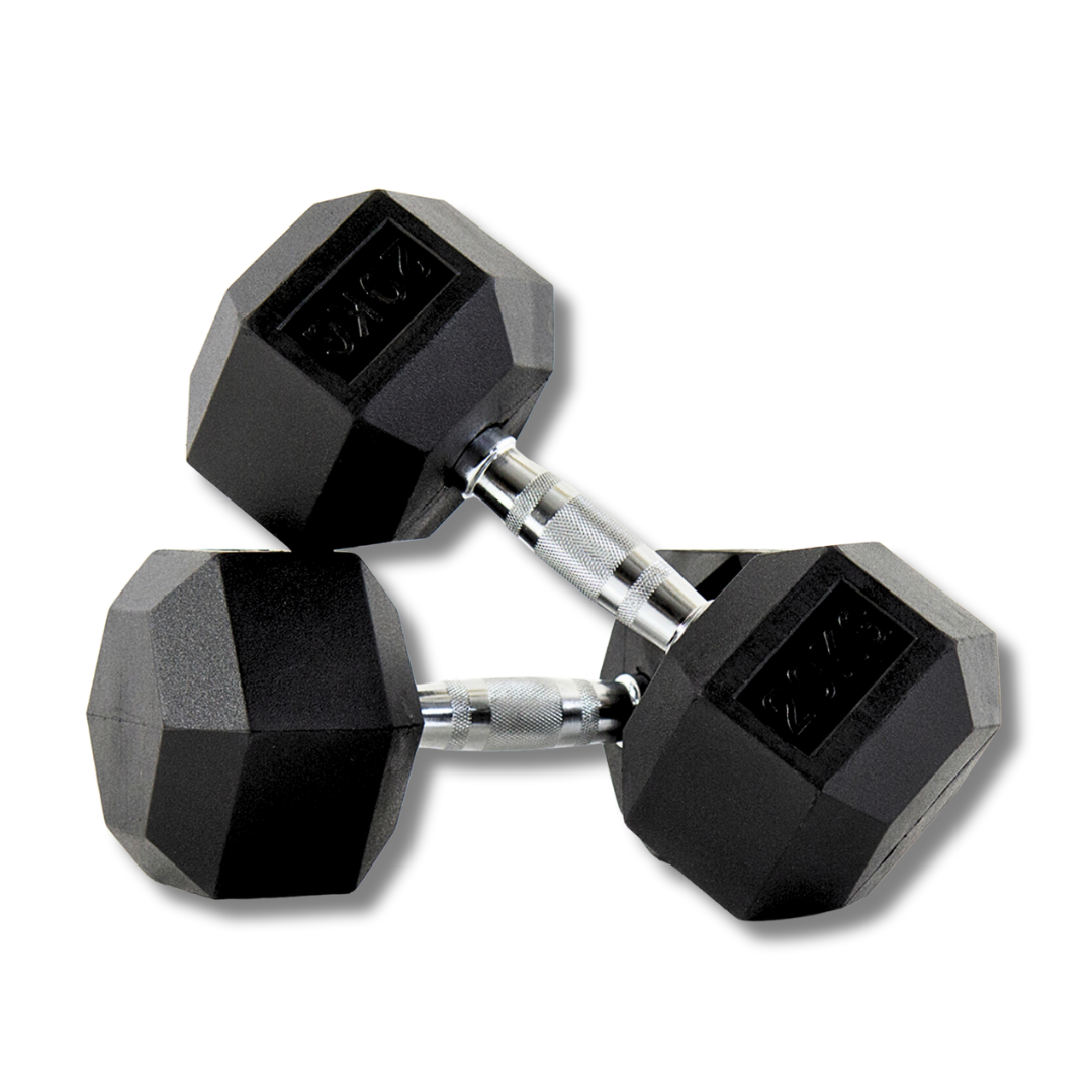"Compact 20 kg hexa dumbbells set for gyms"