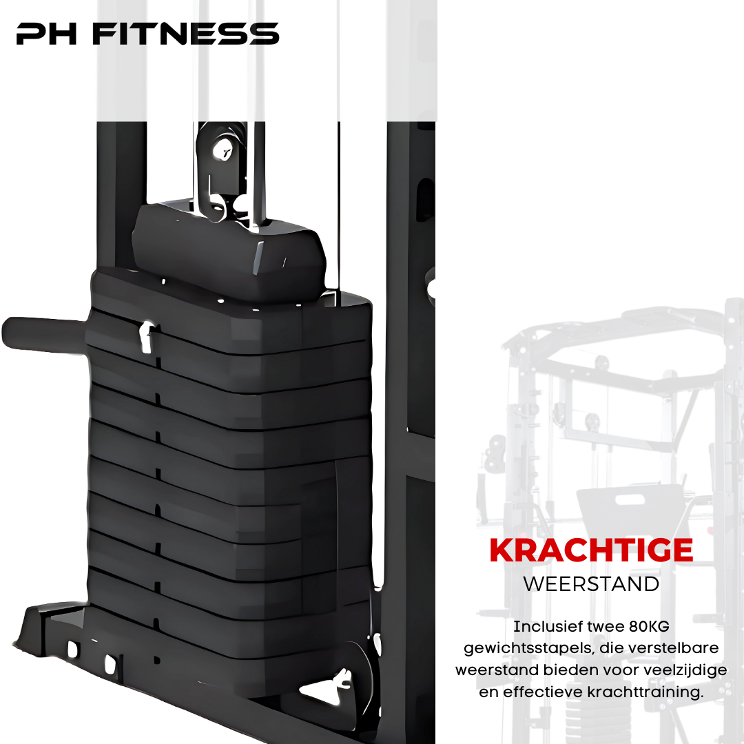 Premium Power Rack met Smith Machine, Leg Press en 160KG Gewichtsstapel