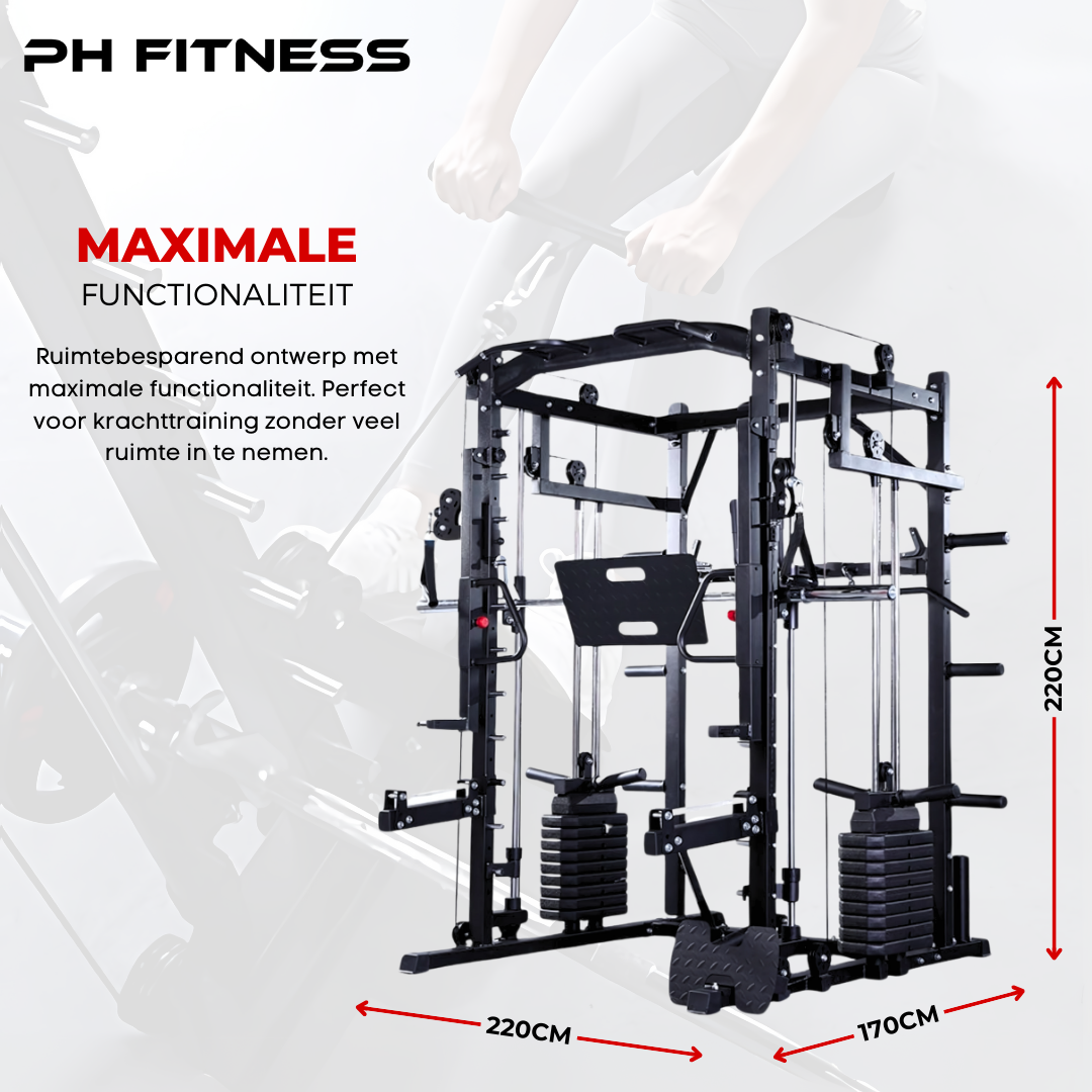 Premium Power Rack met Smith Machine, Leg Press en 160KG Gewichtsstapel