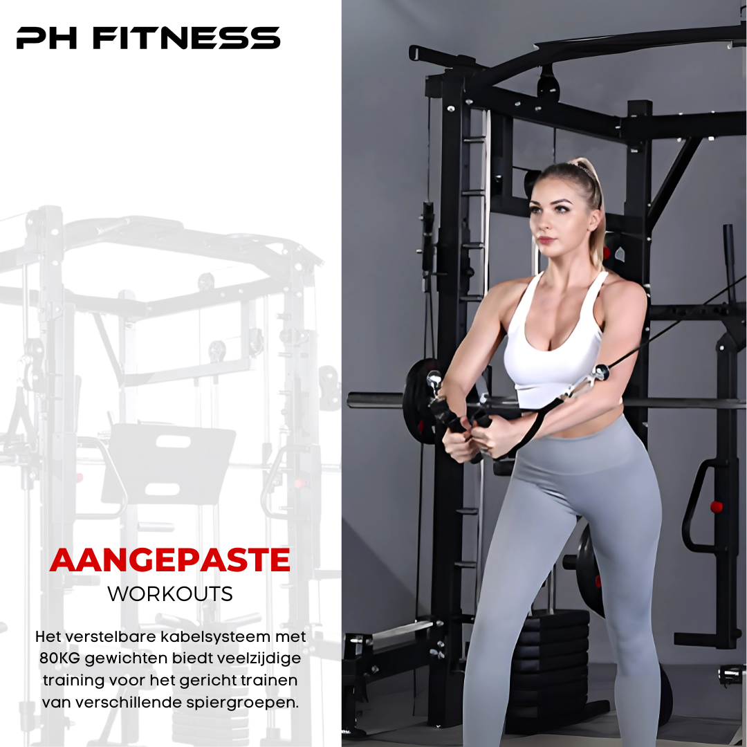 Premium Power Rack met Smith Machine, Leg Press en 160KG Gewichtsstapel