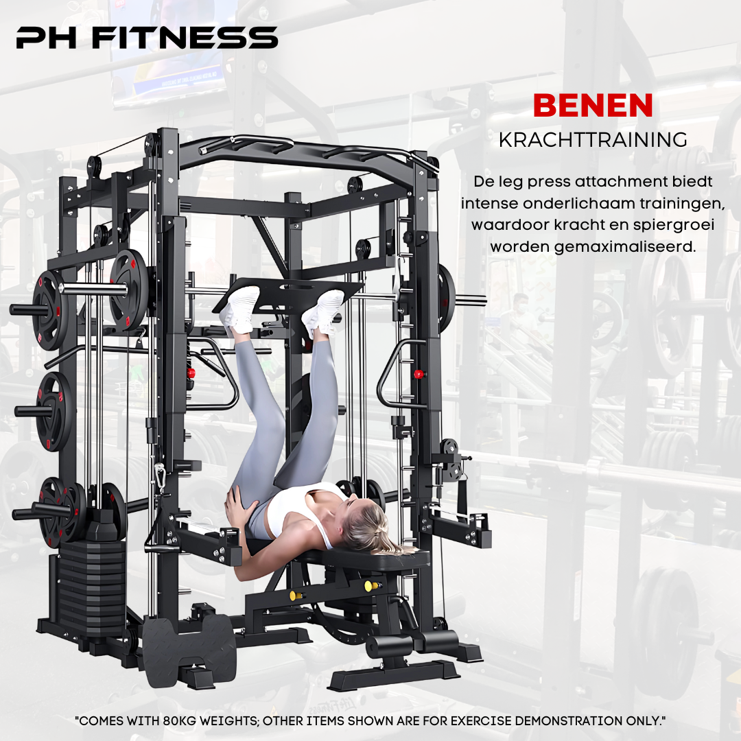 Premium Power Rack met Smith Machine, Leg Press en 160KG Gewichtsstapel