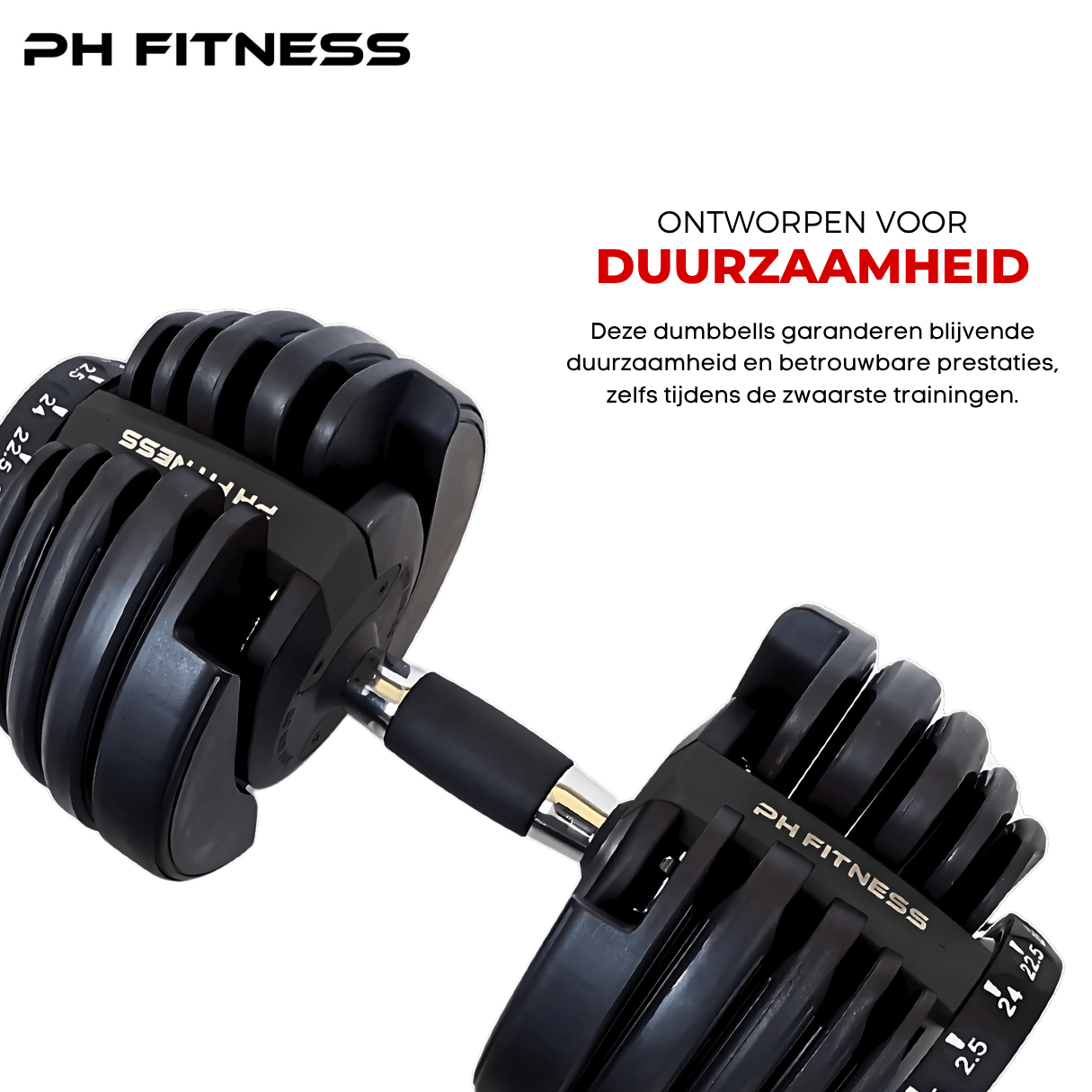 Durable and premium build quality of the black PH Fitness adjustable dumbbell for heavy-duty workouts.