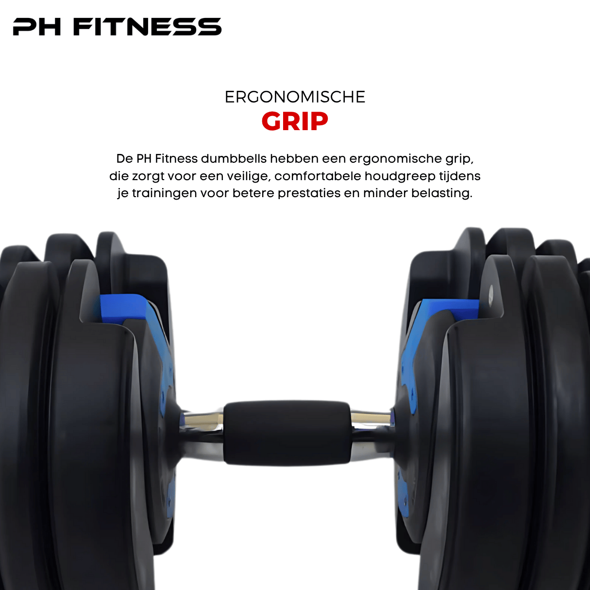 PH Fitness adjustable dumbbell with ergonomic anti-slip grip handle for comfortable and secure training