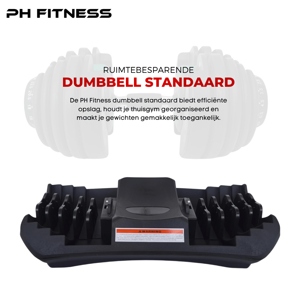Space-saving stand for green PH Fitness adjustable dumbbell, ideal for compact and tidy home gym setups