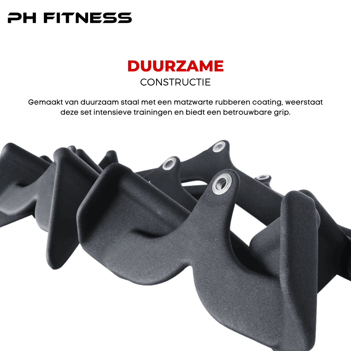 PH Fitness multi-grip bars with heavy-duty steel and matte black rubber coating for long-lasting performance and secure grip.