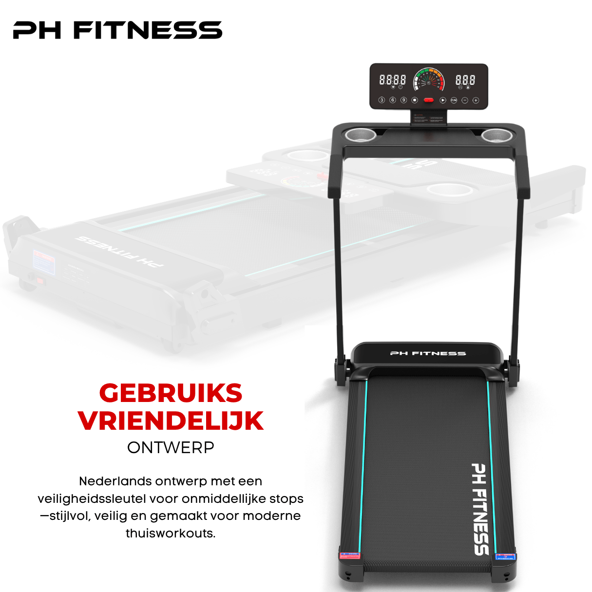 PH Fitness TH-900 treadmill with user-friendly controls, safety key, and quiet 1.5 HP motor for home use