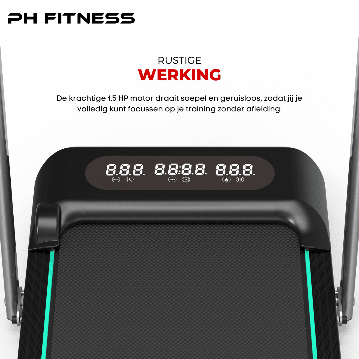 PH Fitness WP-400 treadmill with quiet 1.5 HP DC motor – supports smooth speeds from 1 to 8 km/h for home cardio workouts