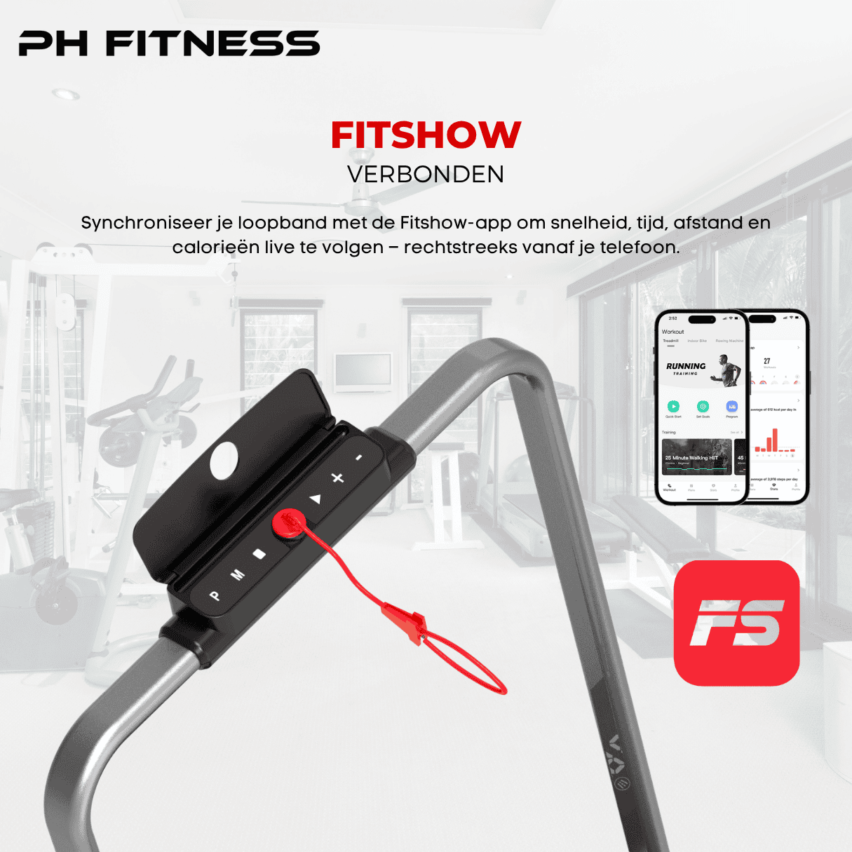 PH Fitness WP-400 treadmill with Bluetooth connection to FitShow app – track progress in real time on your smartphone