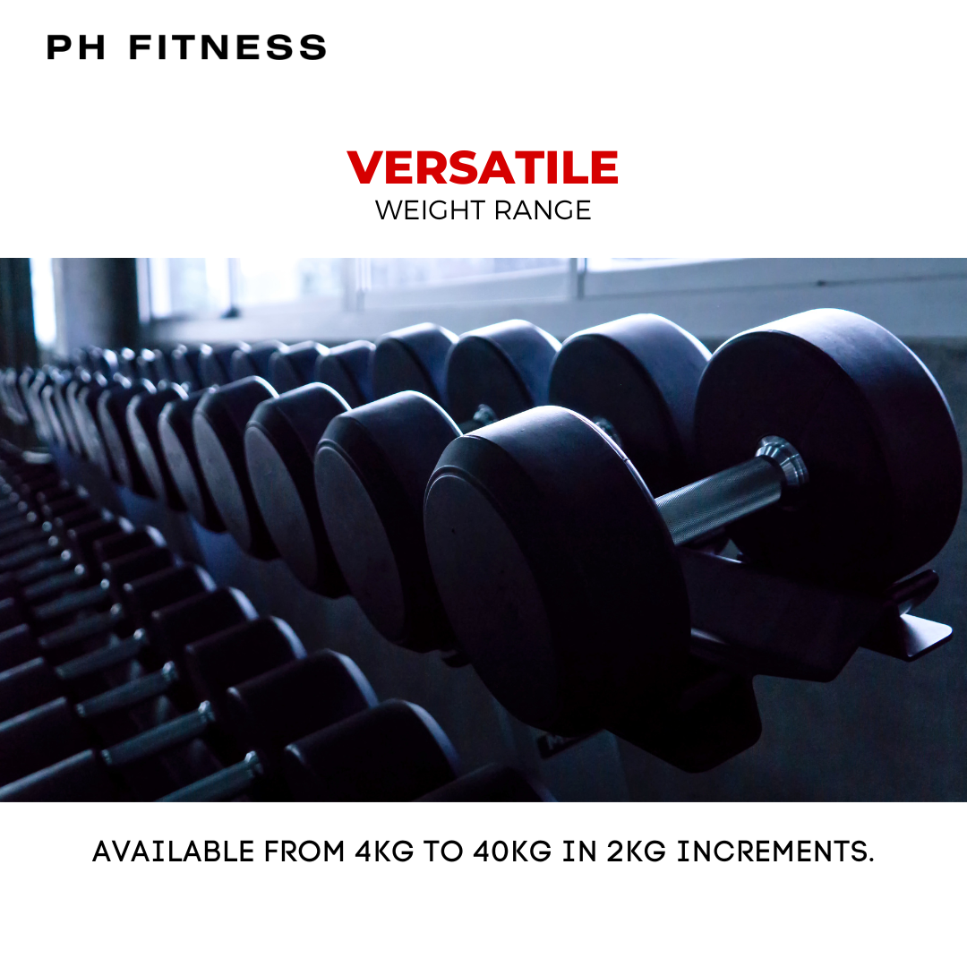 "Ronde PU dumbbells set van PH Fitness voor krachttraining en fitness"