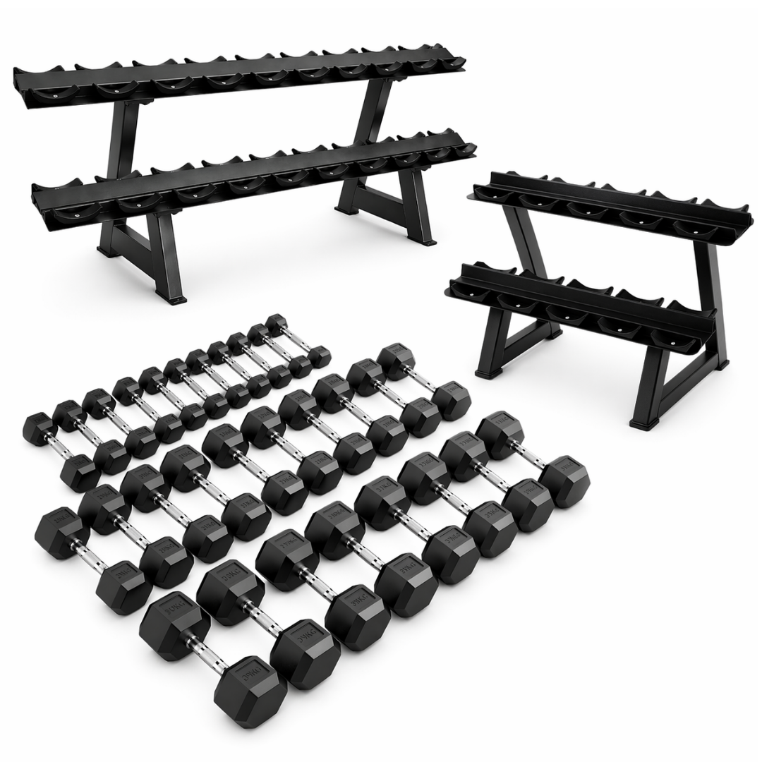 Hexa Dumbbell Set - 2 t/m 30KG met 2-Laags Rack