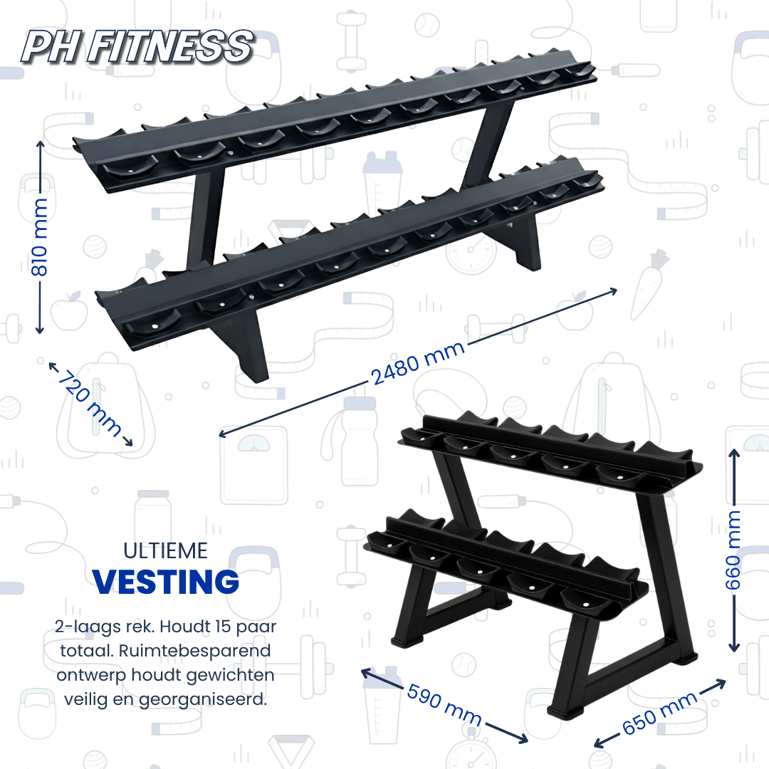 Hexa Dumbbell Set - 2 t/m 30KG met 2-Laags Rack