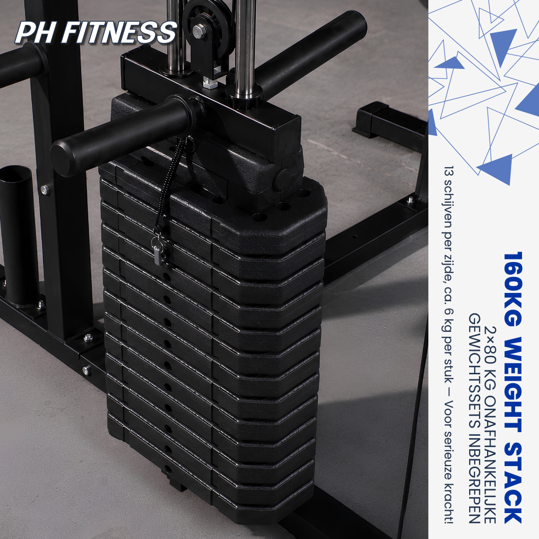 Gewichtsstapel van de PH Fitness K1S Power Rack met 80 kg per zijde