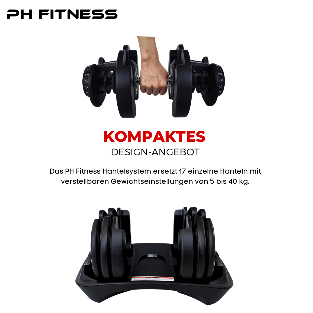 PH Fitness Verstellbare Hantelset 40 kg - 2 STÜCK Hanteln