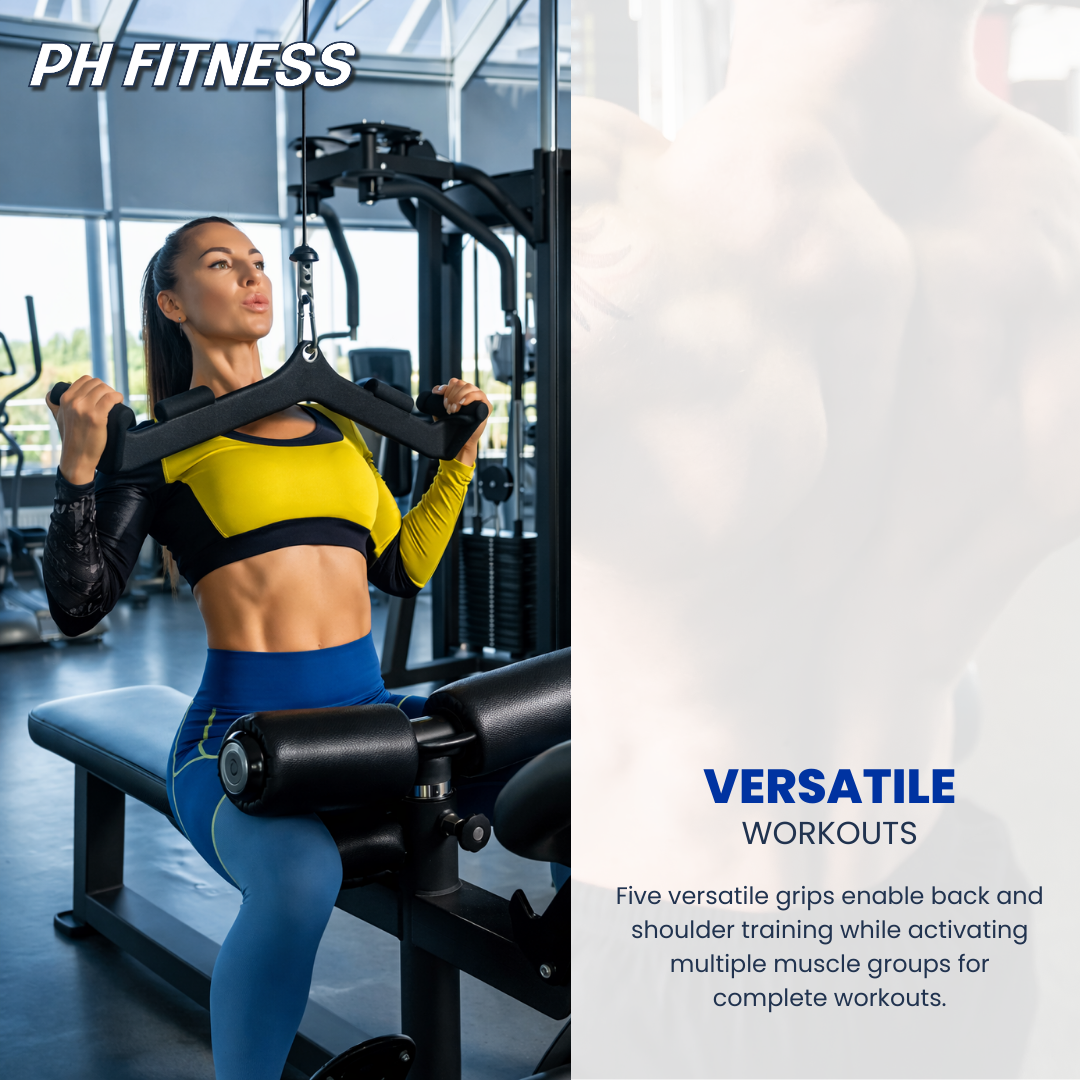 PH Fitness 5er Kabelzug Griff Set – Multi Grip Latzug & Ruder Griffe inkl. Karab