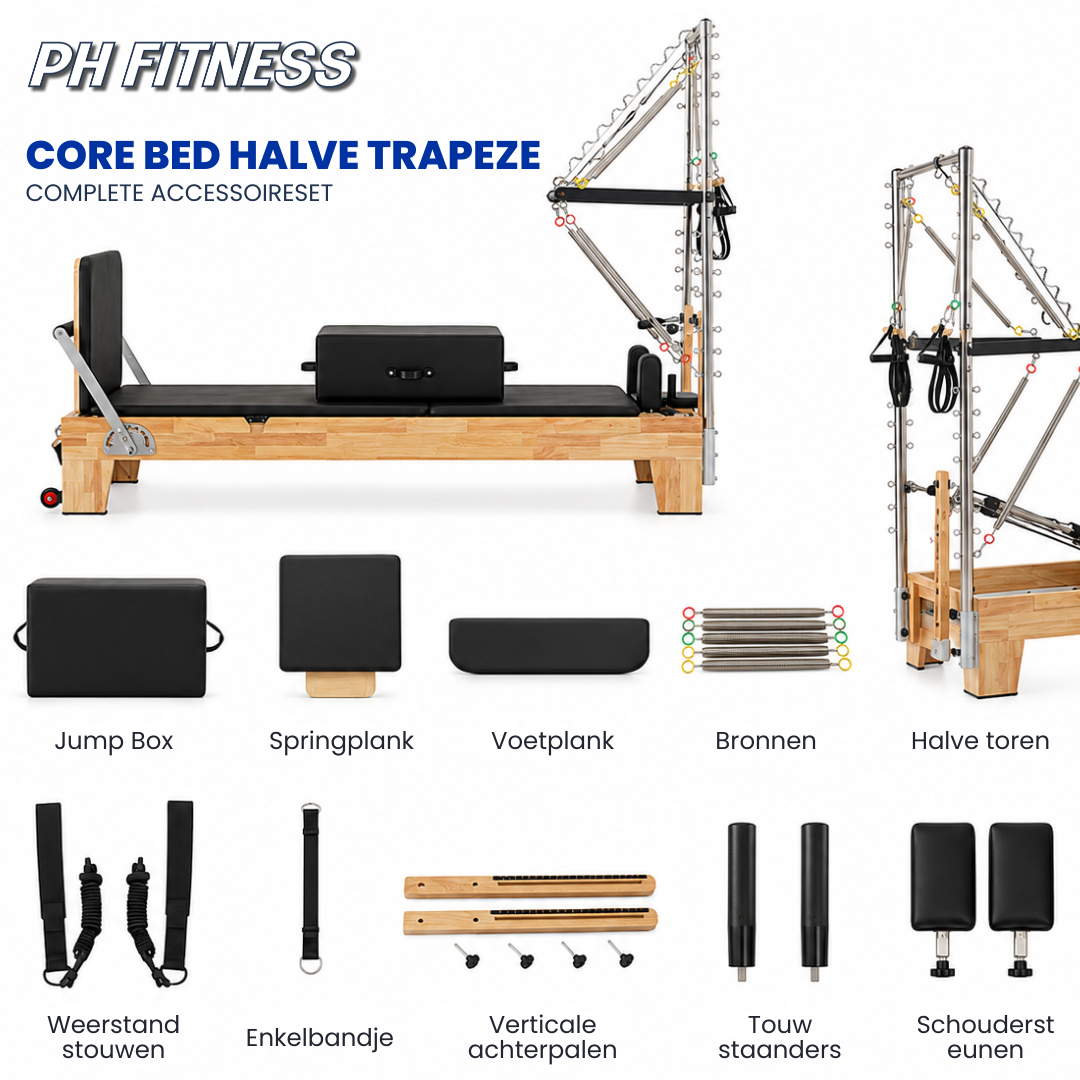 Ensemble complet d’accessoires du Reformer en bois avec Half Trapeze Tower