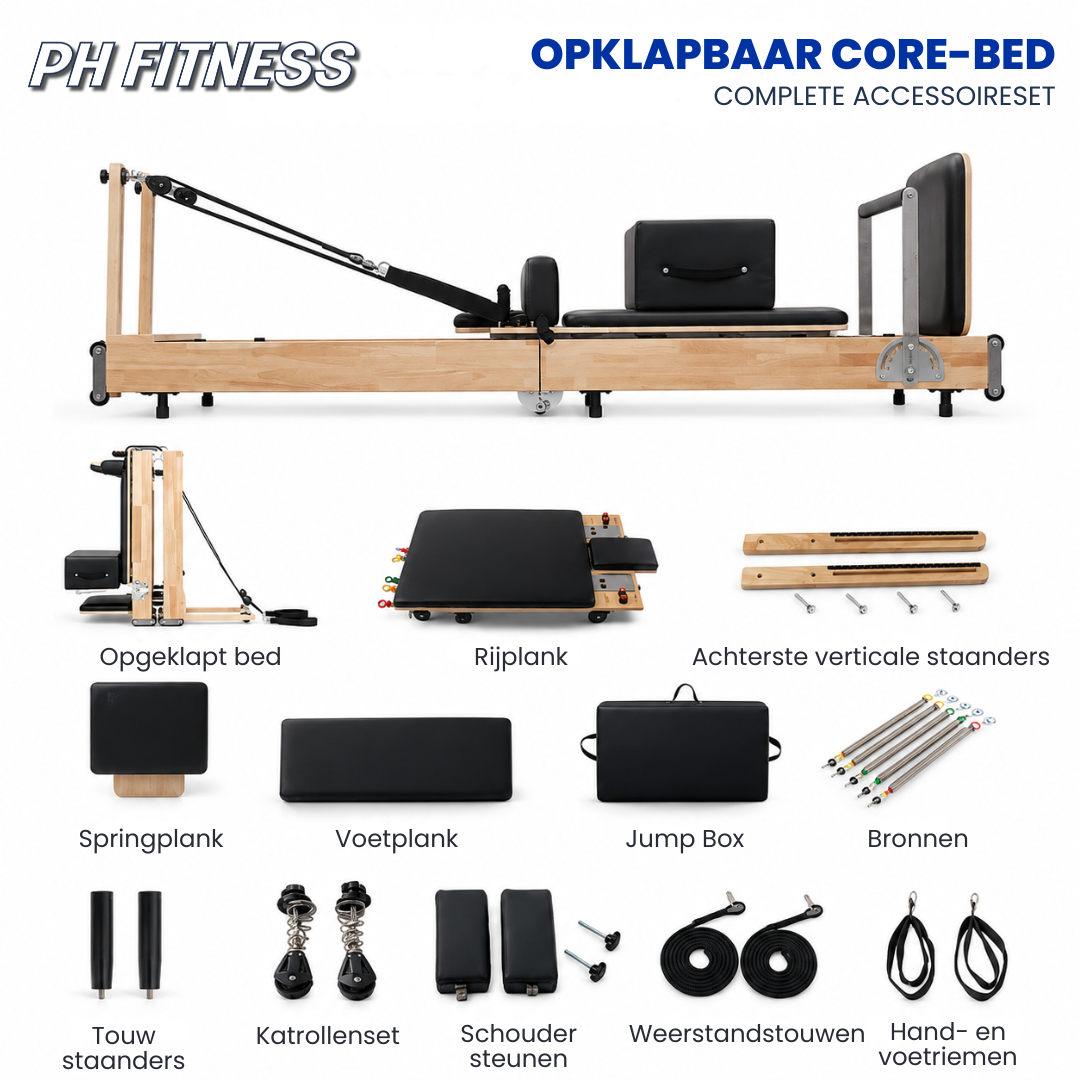 Reformer Pilates pliable PH Fitness en bois avec ensemble complet d’accessoires