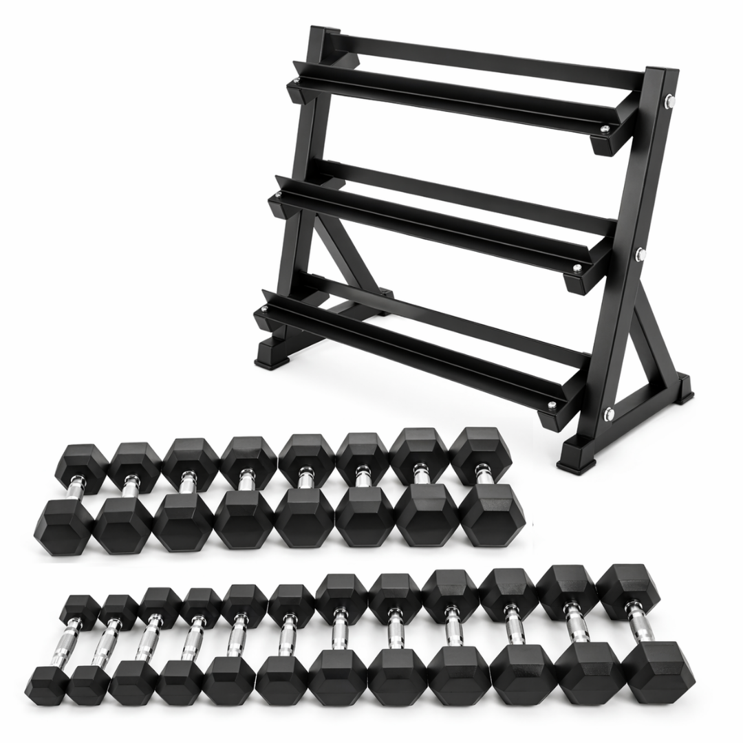 Hexa-Hantelset – 2,5 bis 25 kg mit Hantelablage