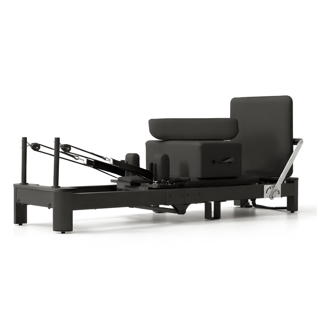 Reformer Pilates pliable en aluminium noir avec box