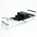 Reformer Pilates pliable en aluminium blanc avec box et sangles