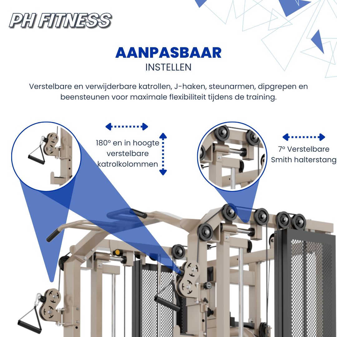 Poulies réglables et Smith machine à angle ajustable sur le Fusion X Pro Rack