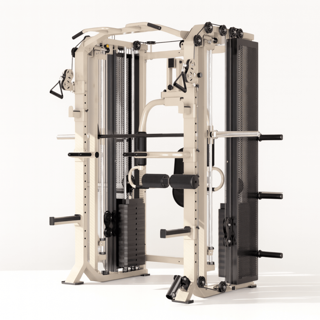 Fusion X Pro Rack PH Fitness avec Smith machine, double poulie et pec deck – vue avant de trois quarts
