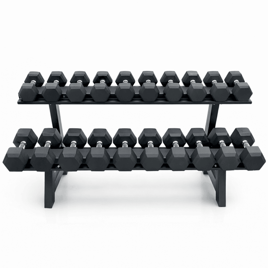 Hexa Dumbbell Set 2–20 kg met Rack – Complete Halterset 220 kg – Rubber Zeshoekige Dumbbells met Vaste Gewichtsstappen voor Home Gym & Fitness - PH Fitness
