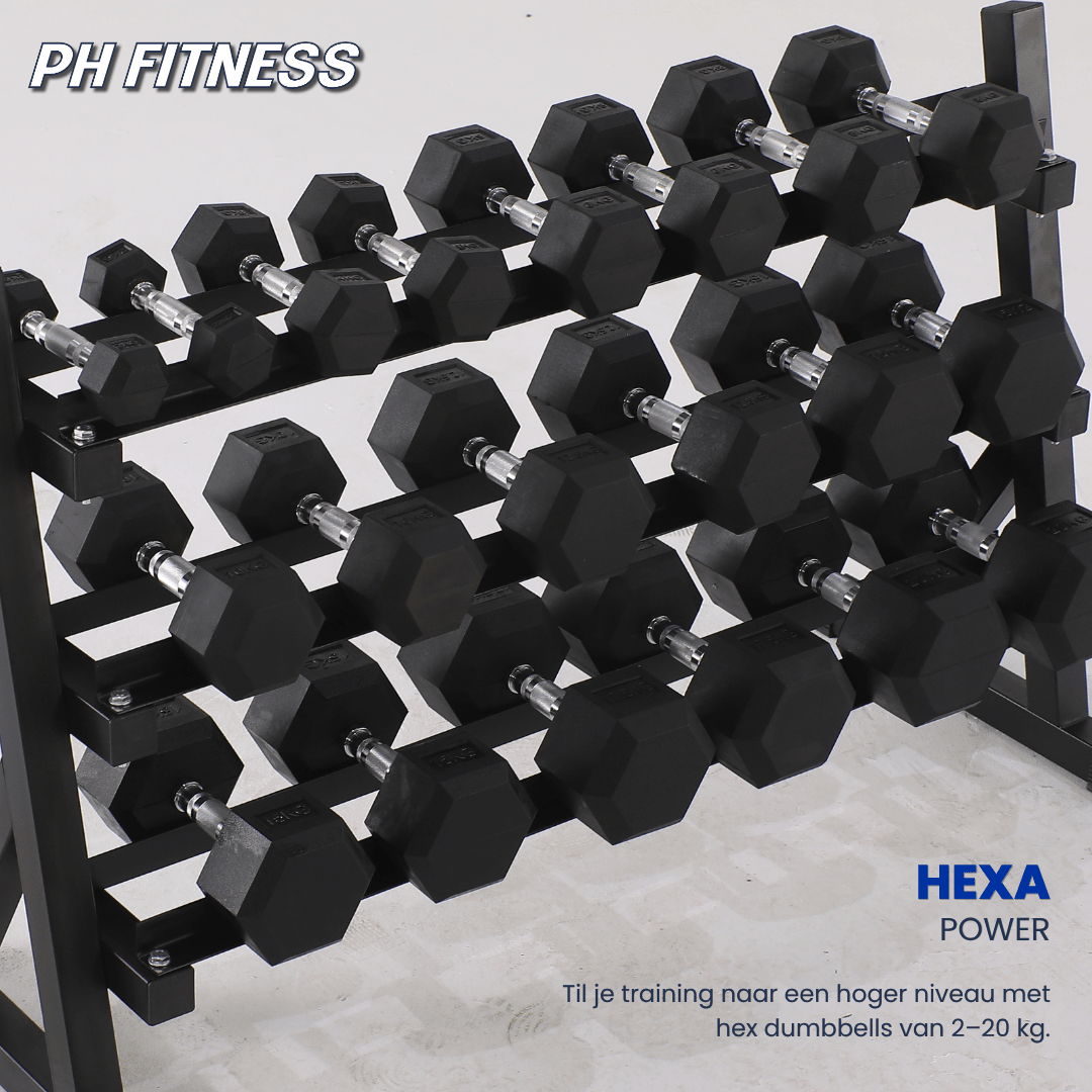 Hexa Dumbbell Set - 2 t/m 20KG met Dumbbell Rack - Physical Sports Group B.V.