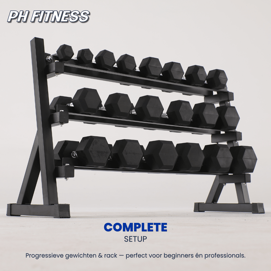 Hexa Dumbbell Set - 2 t/m 20KG met Dumbbell Rack - Physical Sports Group B.V.