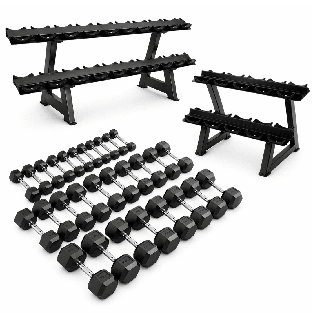 Hexa Dumbbell Set - 2 t/m 30KG met 2-Laags Rack - Physical Sports Group B.V.