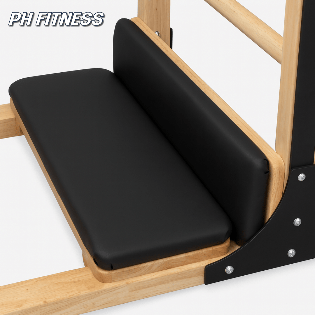 Détail de la planche d’appui en deux parties et du rembourrage du Pilates Ladder Barrel