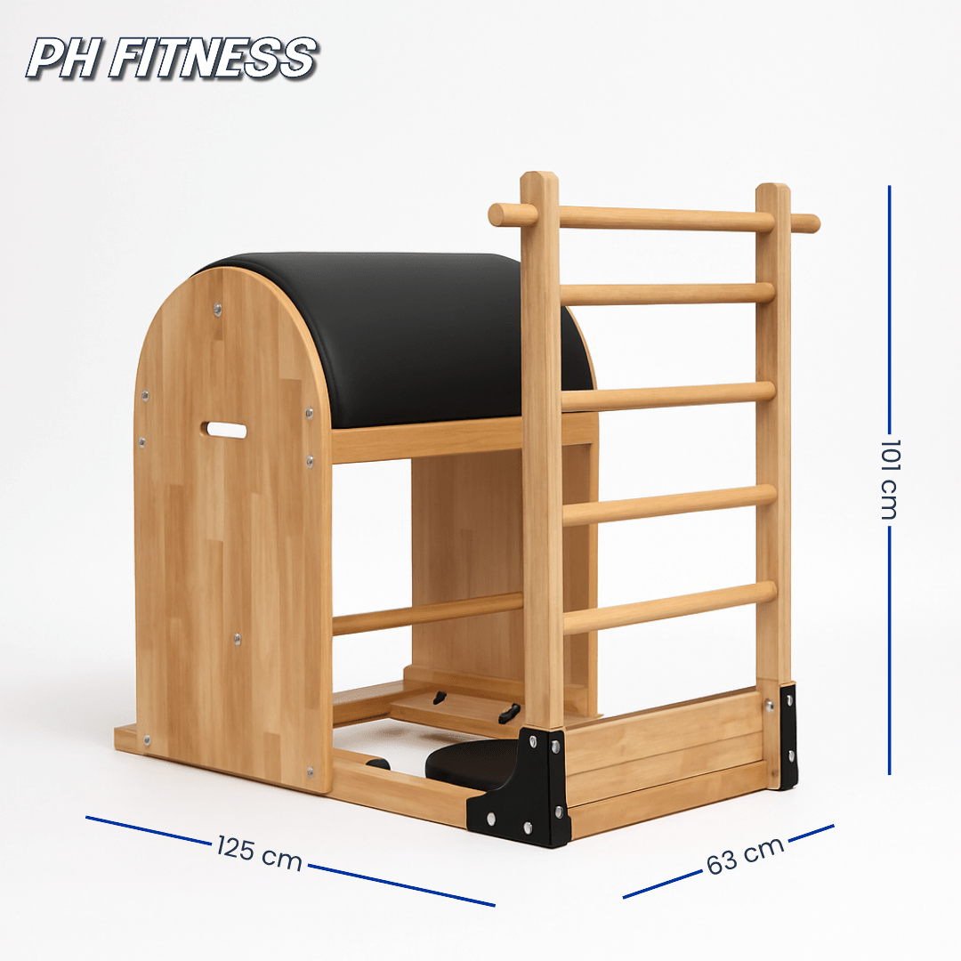 Dimensions du Pilates Ladder Barrel PH Fitness : 125 × 63 × 101 cm
