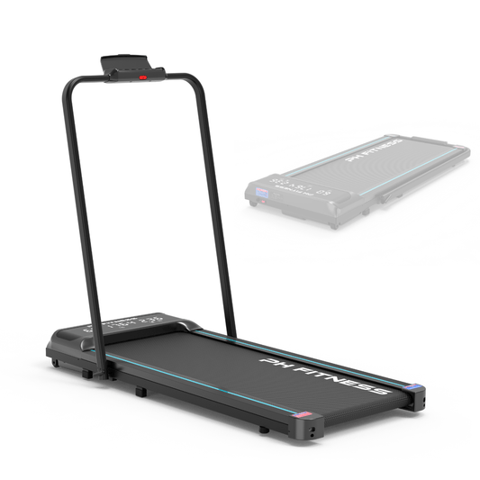 PH Fitness LB-600 treadmill in unfolded view, ideal for home workouts, with a foldable design for easy storage and a digital console displaying workout metrics, perfect for compact spaces.