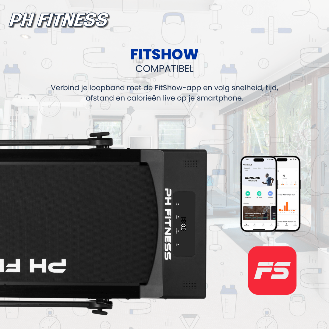 PH Fitness Loopband – Incline & Handmatige Helling – Opvouwbaar / Inklapbaar – CR - A1F - 3 – Black / Zwart - PH Fitness
