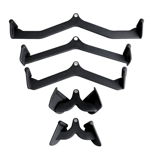 PH Fitness complete multi-grip attachment set with 5 lat pulldown and row handles, ideal for home gym cable machine workouts.