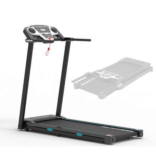 Front view of PH Fitness TR-800 treadmill with foldable frame, ideal for home workouts and easy storage.