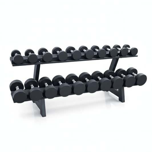 Ronde Dumbbell Set 2–20 kg met Rack – Complete Halterset 220 kg met Vaste Gewichtsstappen voor Krachttraining, Fitness & Home Gym - PH Fitness
