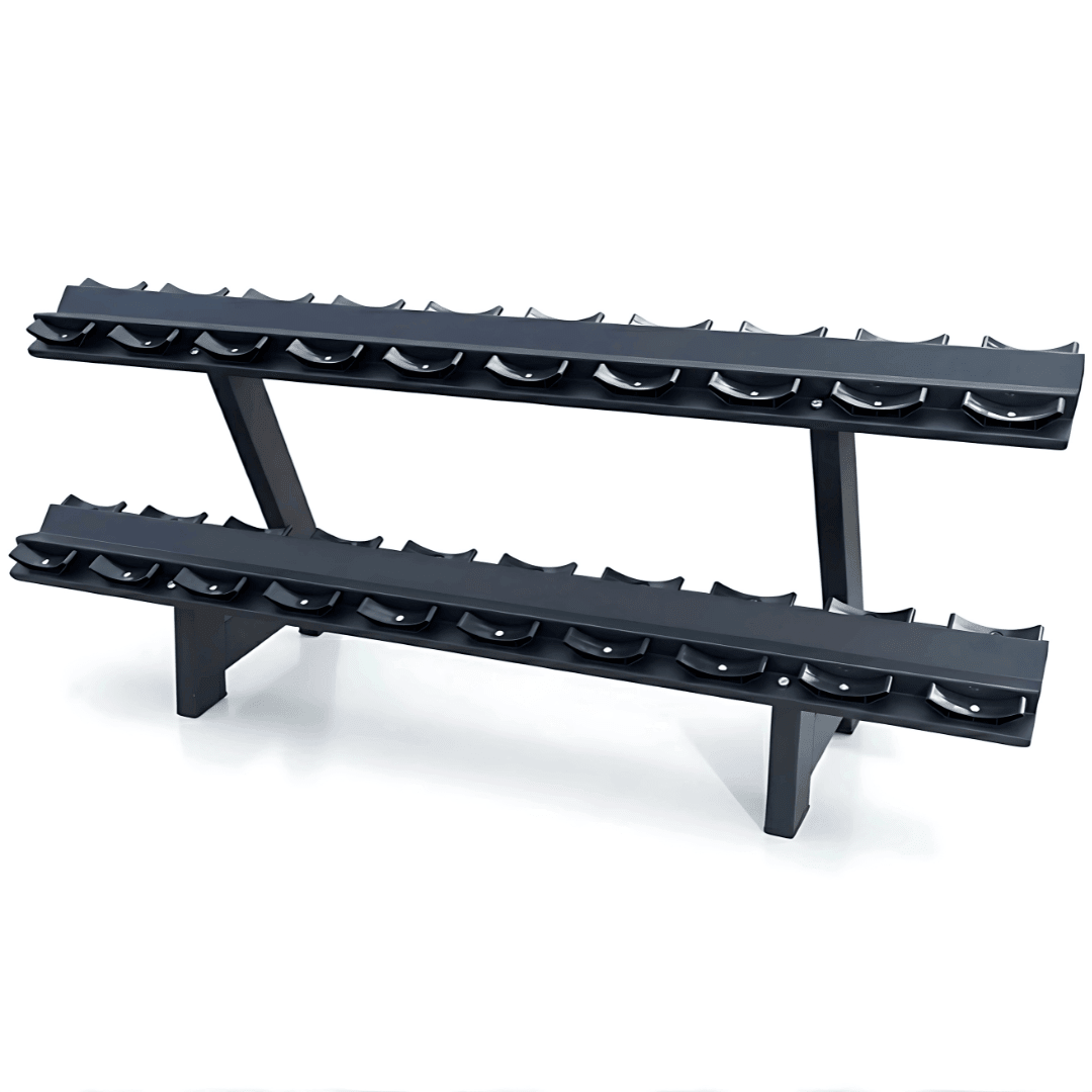 Ronde Dumbbell Set 2–30 kg met 2 - Laags Rack – Complete Halterset 480 kg met Vaste Gewichtsstappen voor Krachttraining, Fitness & Home Gym - PH Fitness