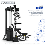 Vue latérale du Cable Crossover V-Frame PH Fitness peu encombrant avec banc en option
