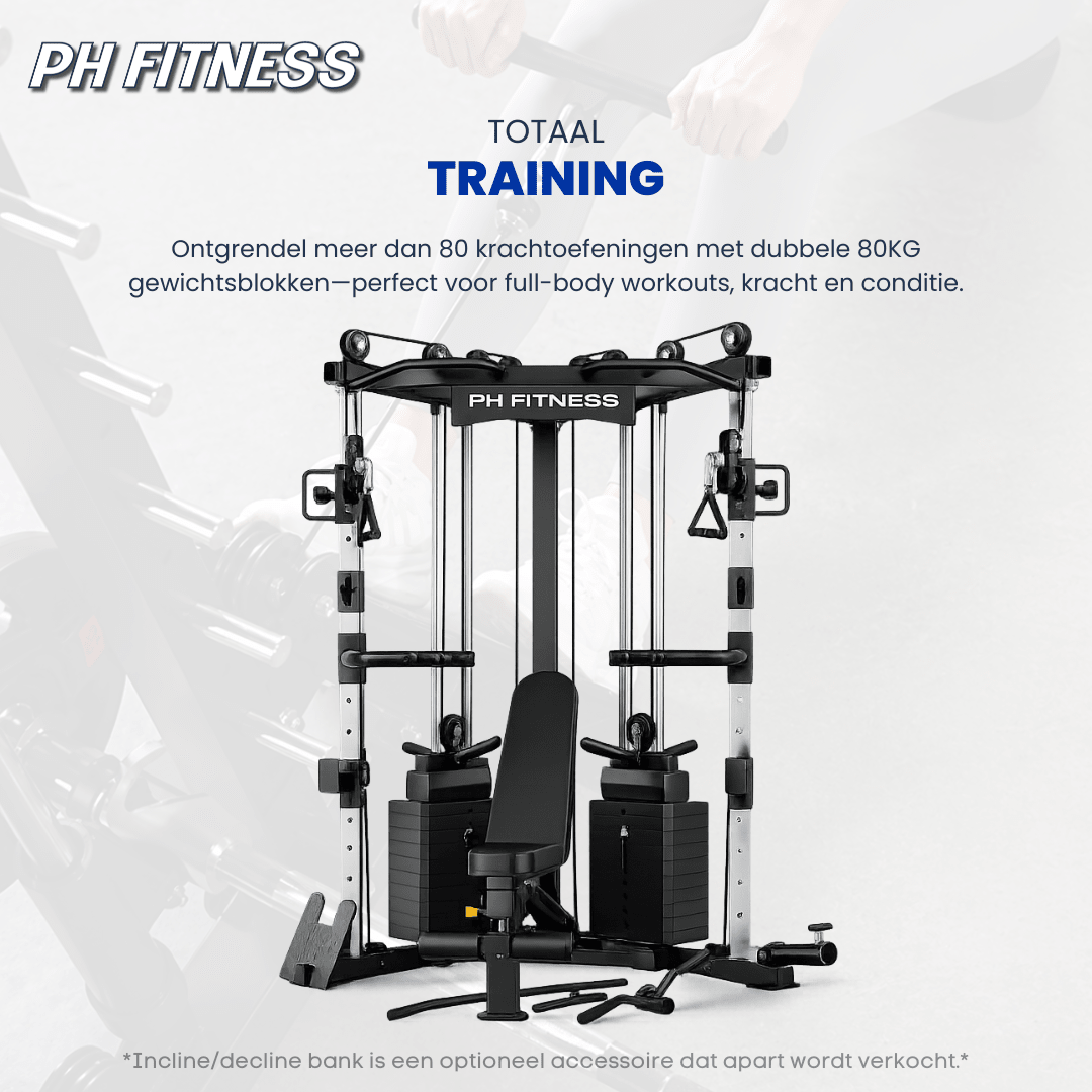Cable Crossover V-Frame PH Fitness avec banc de musculation et accessoires de poulie en option