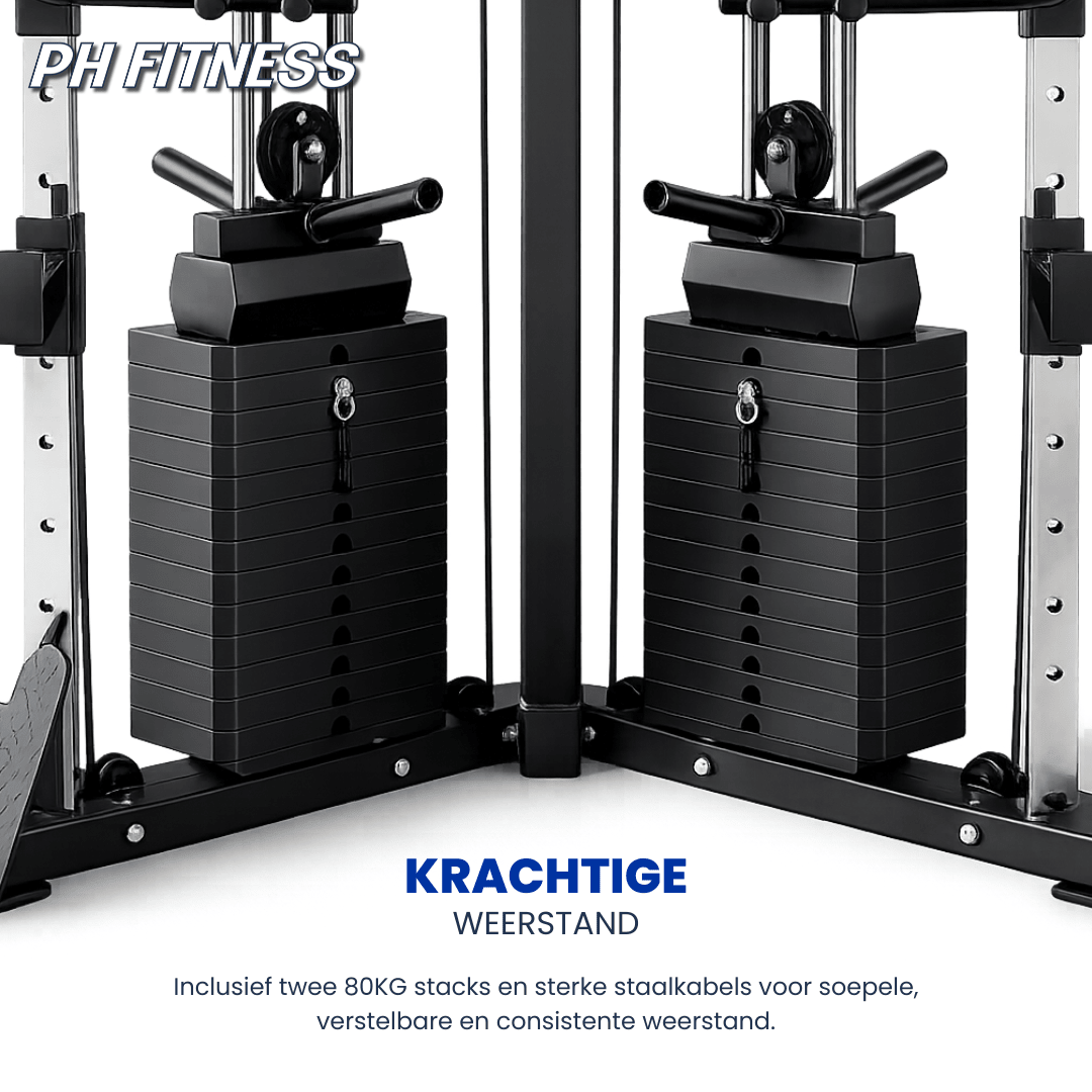Deux piles de poids indépendantes de 80 kg du Cable Crossover V-Frame PH Fitness