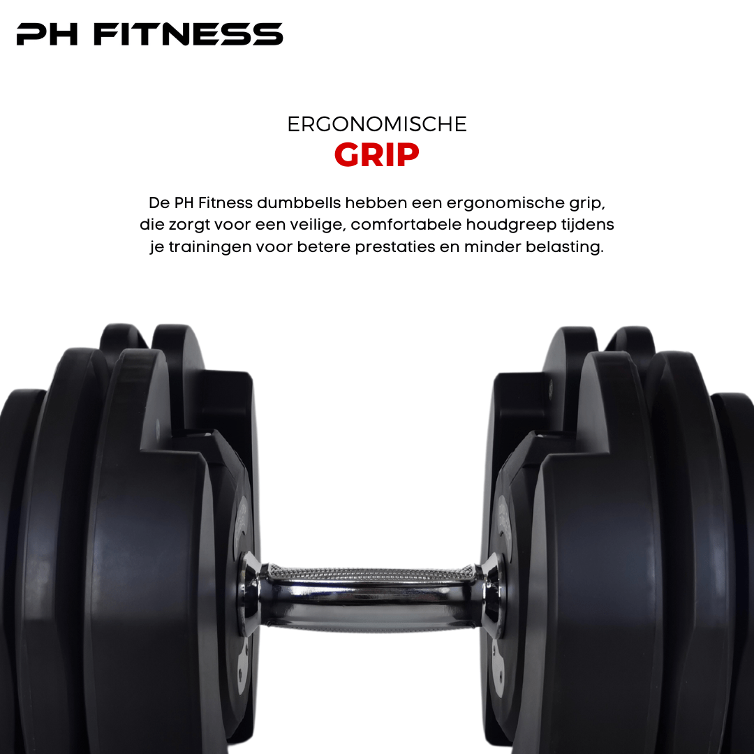 Ergonomische handgreep van de PH Fitness Smart Series 40 kg dumbbell