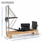 Dimensions du Reformer Pilates en bois avec Half Tower : 228 × 68 × 198 cm