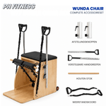 Ensemble complet d’accessoires de la Wunda Chair PH Fitness avec poignées réglables, bâton en bois et cordons de résistance